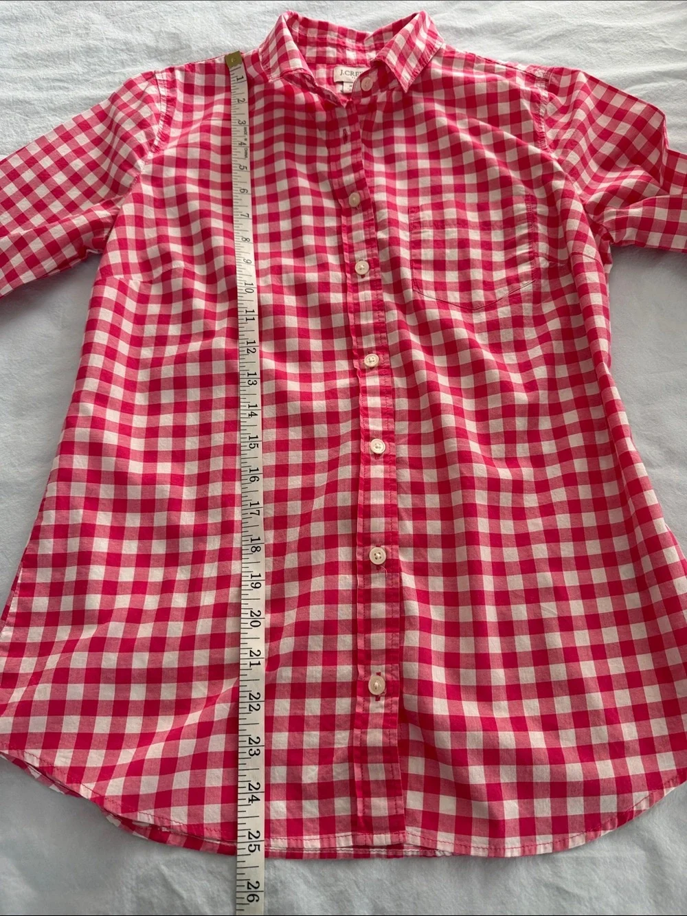 🌷J. Crew pink/white gingham button down shirt. Size XS.